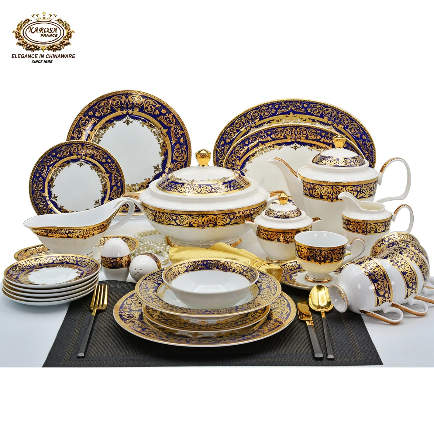 karosa luxury dinner sets wholesale dinnerware sets for 12 people embossed gold porcelain dinner sets