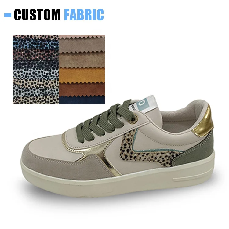 Custom Private Label Female Casual Shoes Leopard Fabric Daily Wear Shoes Women Casual Sneaker