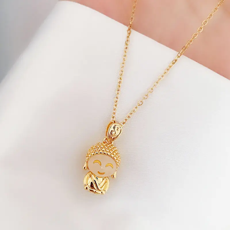 Titanium Steel Gold Small MOE Buddha Jade Buddha Necklace Transfer Maitreya Buddha