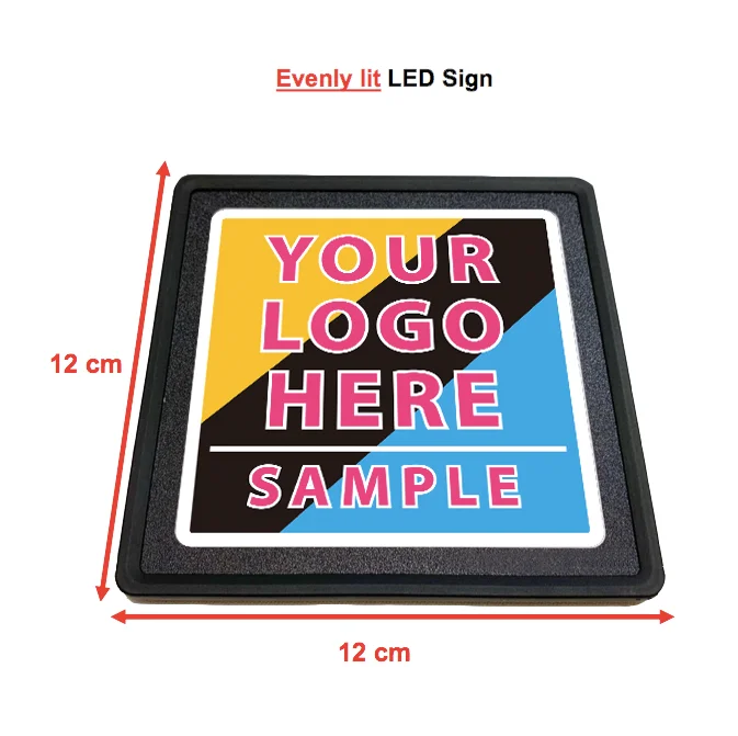 High quality 12 x 12cm LED sign U square rechargeable can do any customized logos