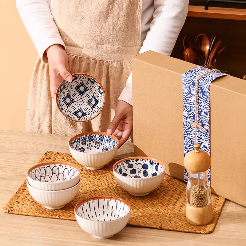 Japanese Style Ceramic Bowl Set Kitchen Noodle Bowl Tableware Set Microwave Safe Gift Box