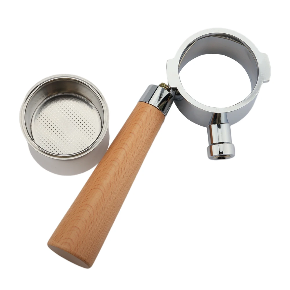 51mm 2 Ears Portafilter Beech wood Coffee Bottomless Portafilter Espresso Tools for Delonghi