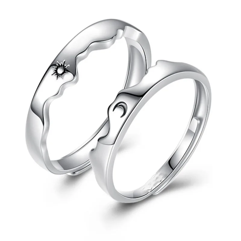 925 sterling silver puzzle finger ring sun moon couples rings