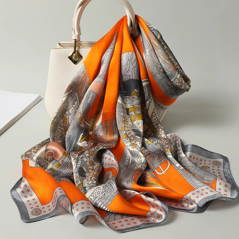 high quality 100% mulberry silk scarf hijab shawls 12/16/19mm silk print scarf for women