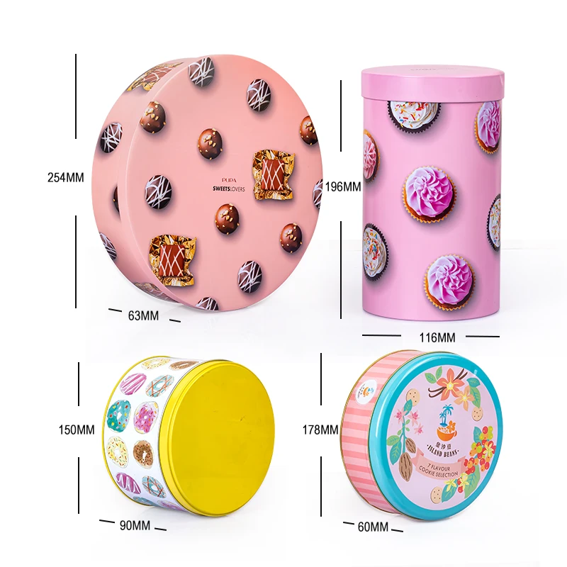 Wholesale China Factory Cookie Metal Tin Box Round Organizer Food Grade Big Round Candy Tin Can Metal Box For Cookie With Lids