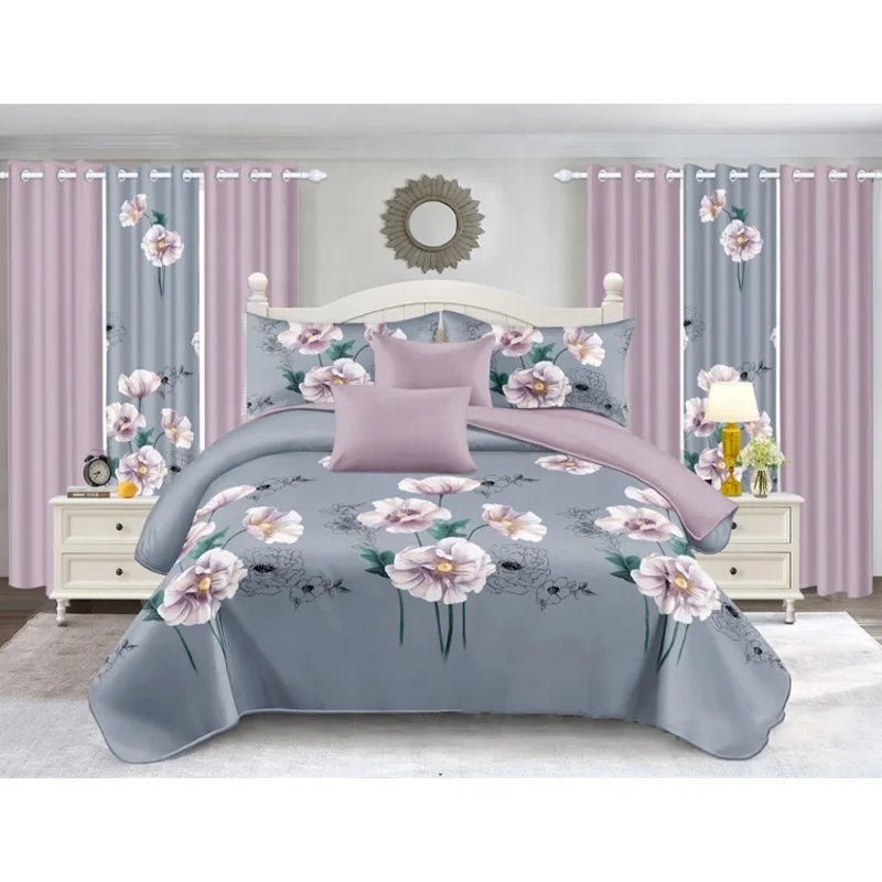 2023 new African Style Custom Multi Queen 10pcs Polyester Sheet And Curtain Matching Set curtain bedding set