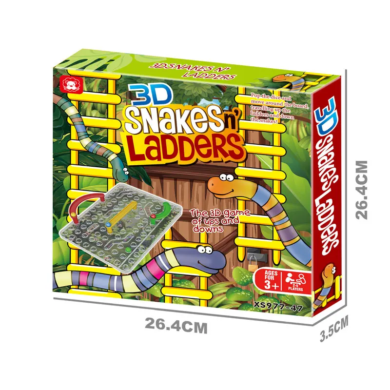 Cartoon leisure interactive desktop puzzle toy 3d snakes and ladders board game for 3+ kids