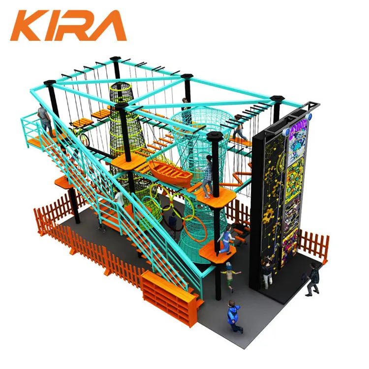 New Design children playground equipment high rope course with climbing wall for sale