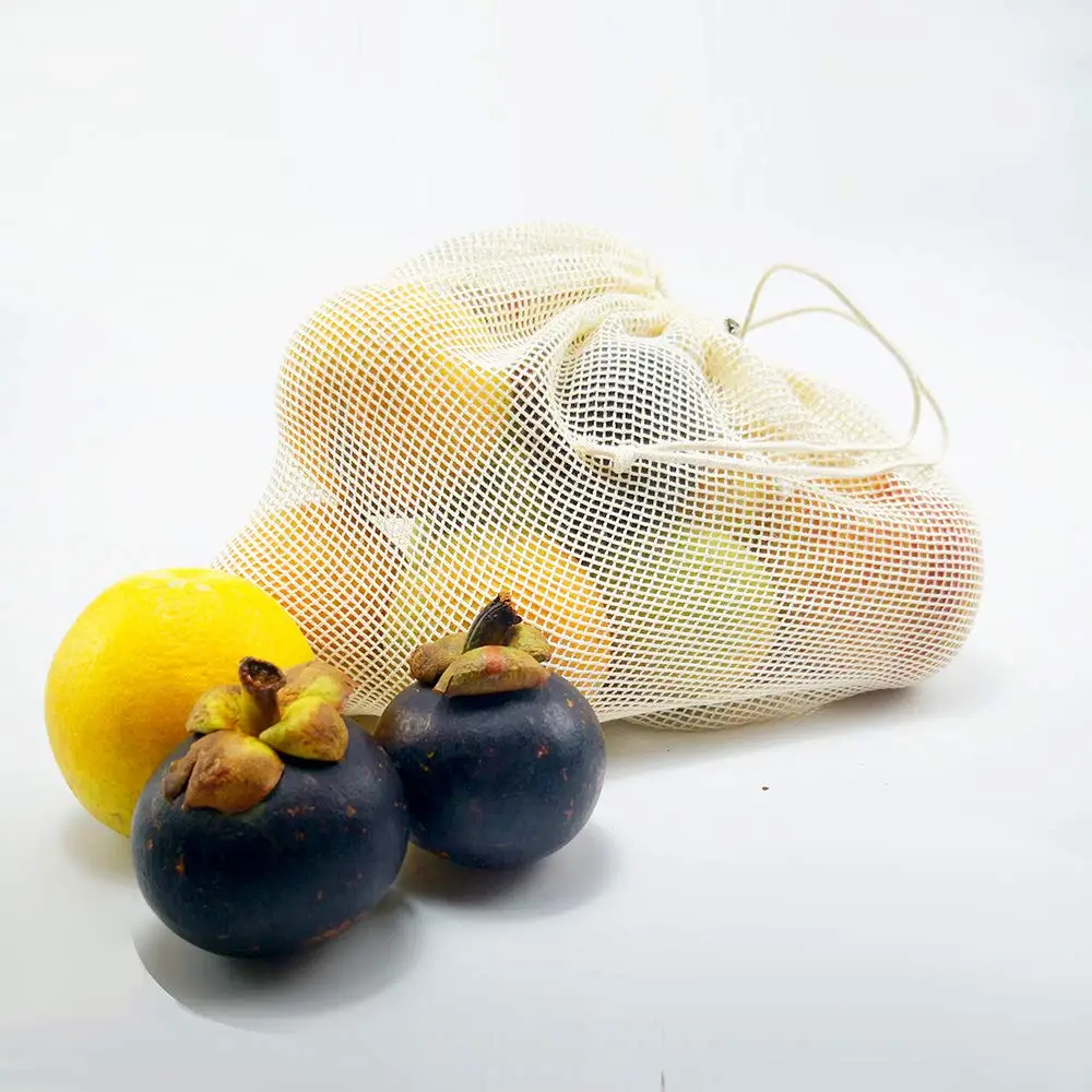 Reusable organic cotton mesh bag with Multi-function shopping bag