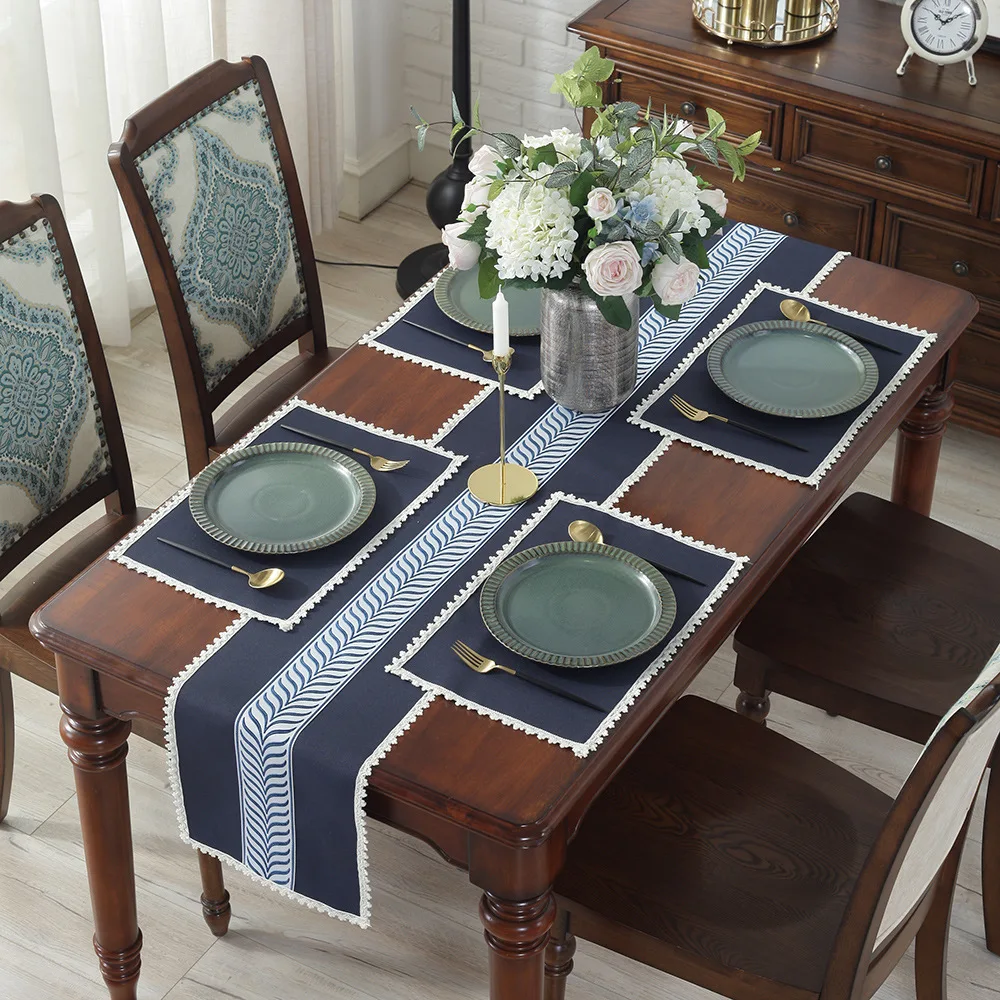 European Retro Table Runner Palace Cotton Linen Embroidered Table Runner Custom