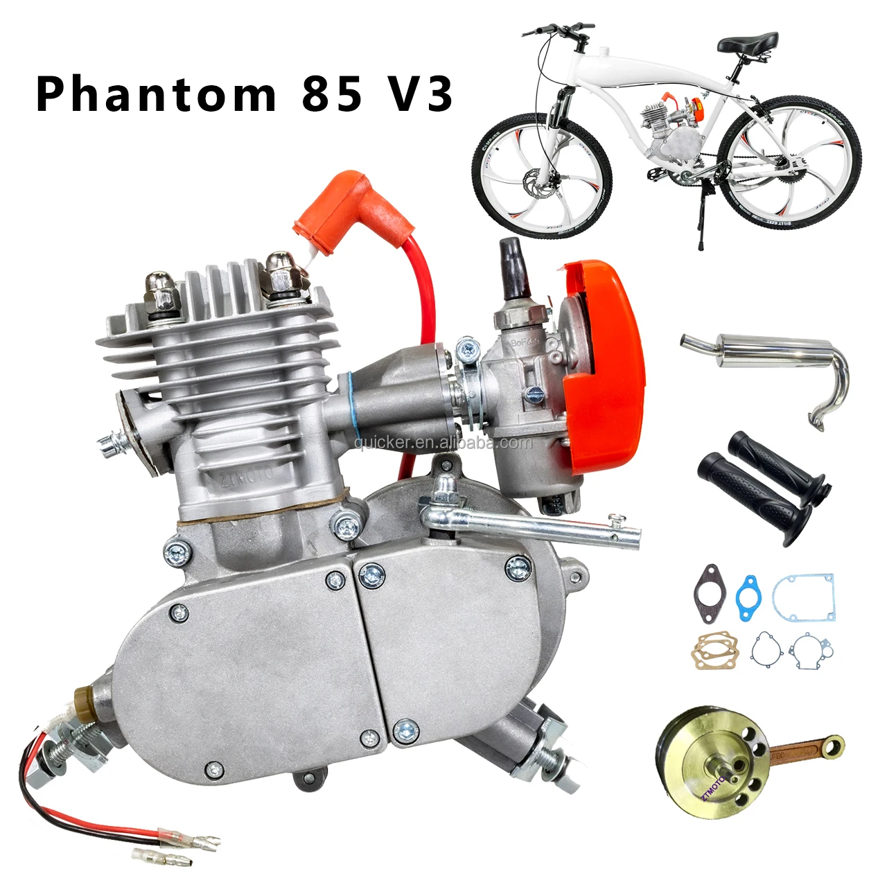 DIY dirt bike mini motor 2 stroke 85cc bicycle engine Phantom 85 Vr3 50mm piston 80km/h