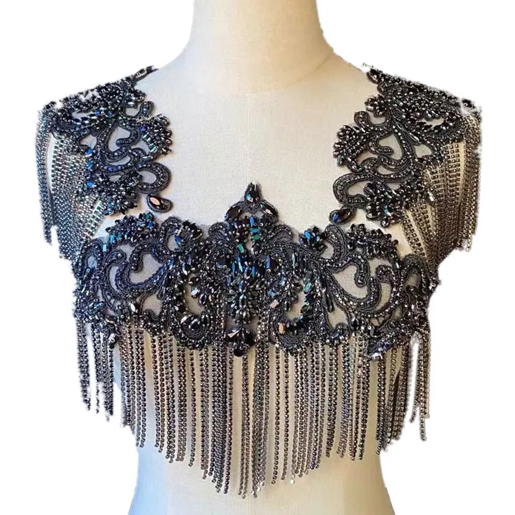 WDP-289 Luxury shinestone waterfall dangling shoulder patch for wedding dress