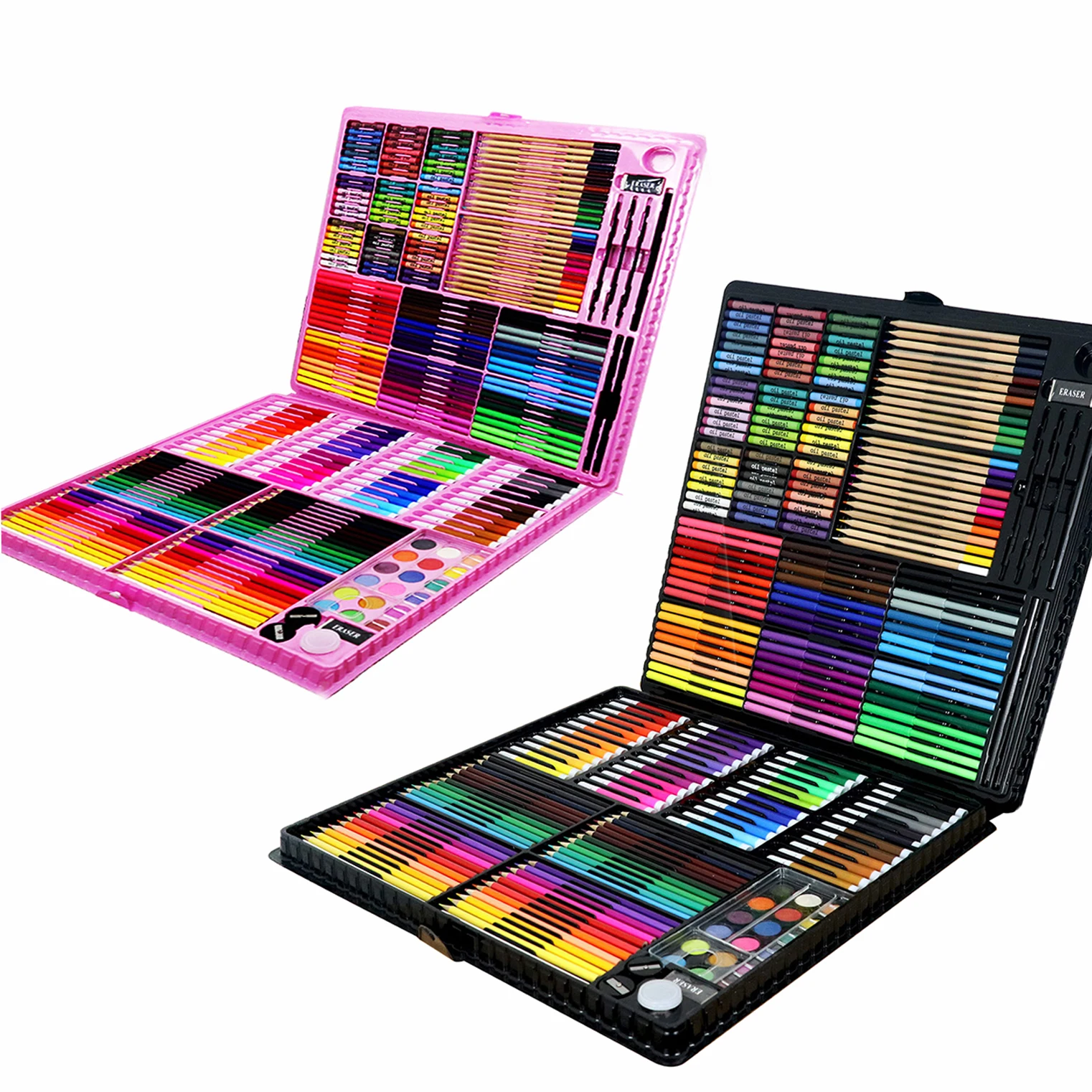 288 pcs Pink Drawing Art Box With Crayons, Oil Pastels, Colored Pencils, Watercolor Cakes for Girl Birthday Gift