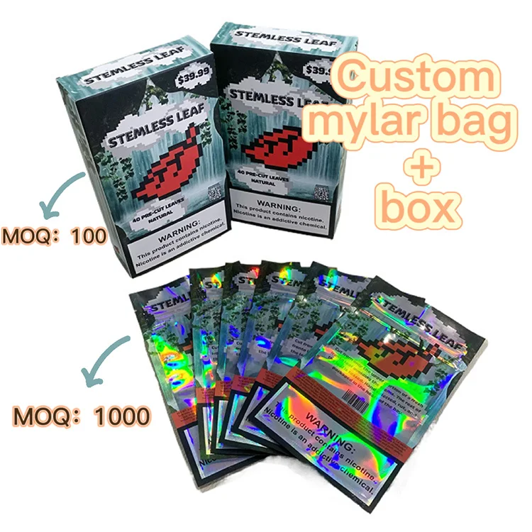Custom digital printing candy tea coffee mylar bags and box food packaging holographic zipper bag and box