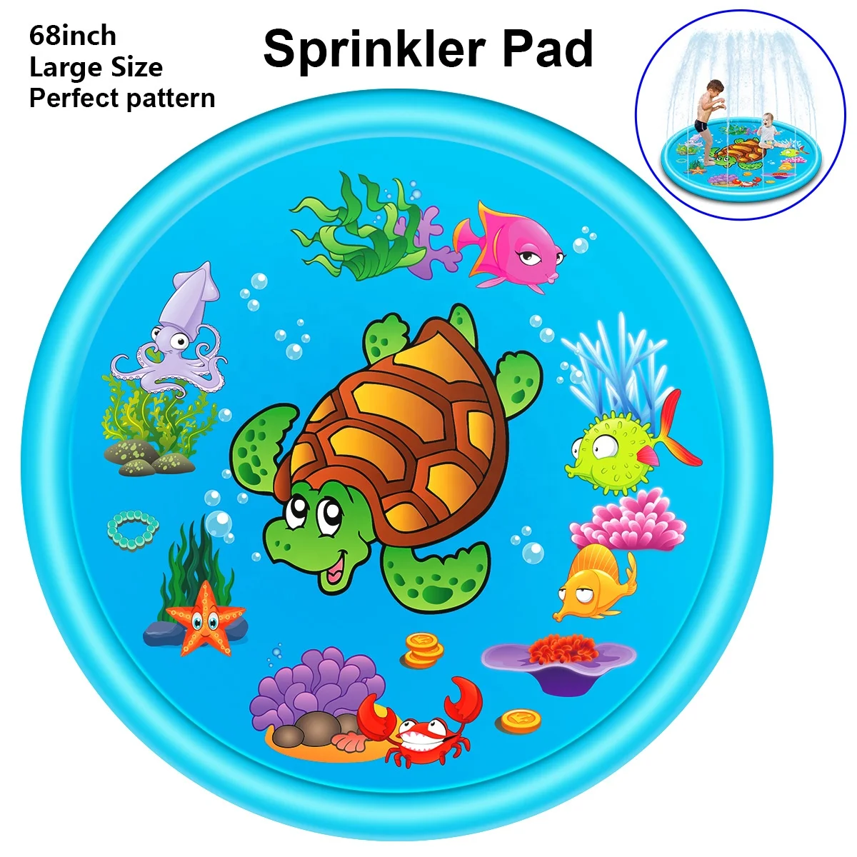 
110CM ECO-friendly PVC Sprinkle Splash Play Mat Pad Inflatable Outdoor Water Spray Play Mat Toys for Kids Toddlers Summer Fun 