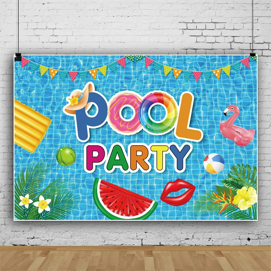 Swimming Pool Party Backdrop Summer Photo Booth Banner Photograph Background for Kids Birthday Party Decorations