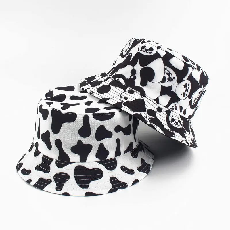 2022 unisex Ins style hot sale cow printed outdoor protective sun bucket hats