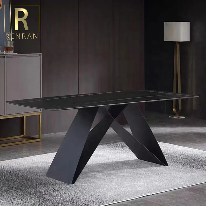 Nordic Modern Home Furniture White or Black Marble Top With Metal Frame Rectangle Dining Table for Room