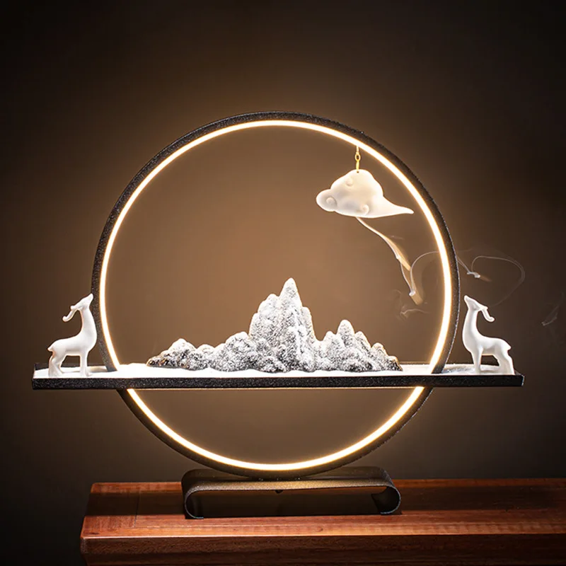 zen style home office decor accessories waterfall censer creative ceramic backflow incense burner with light ring