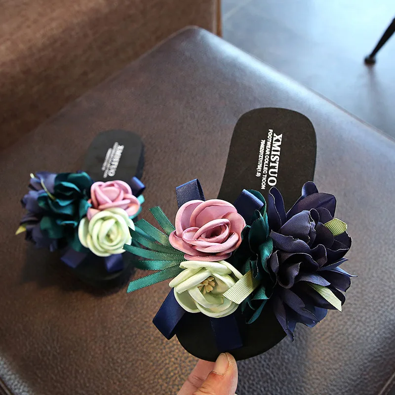 Детские тапочки, летняя мода для девочек, Милые Пляжные Нескользящие сандалии и тапочки