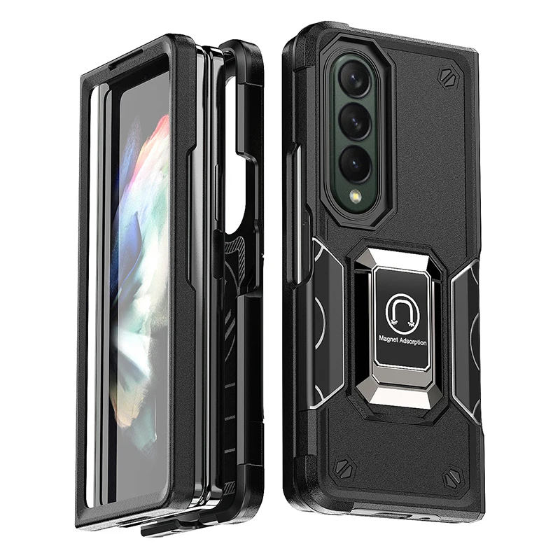 Metal Magnetic Stand TPU+PC Shockproof Phone Case for Samsung Galaxy Z flip 4 Folding Flip Cover for Samsung fold 4 Phone Case