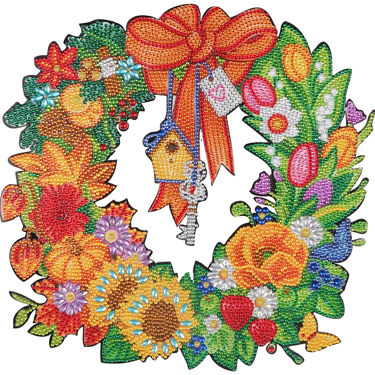 Wholesale High Quality Hand Painted Crystal Art 5D Diamond Flower Wreath Set for Door