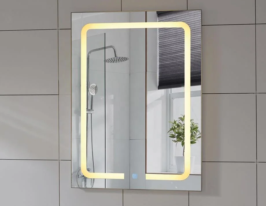 Китай, оптовая продажа, трехдверное настенное зеркало из серебристого стекла для дома, из нержавеющей стали, светодиодное декоративное зеркало для квартиры в аренду