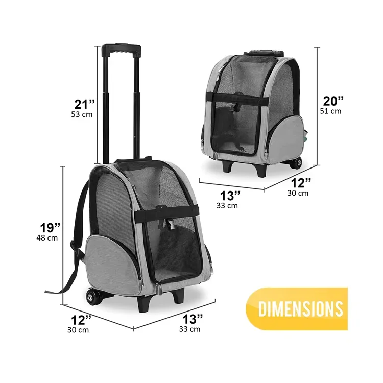 Multi-Function Breathable Mesh Polyester Gray Pet Stroller Bag With Wheels Approved by Airlines