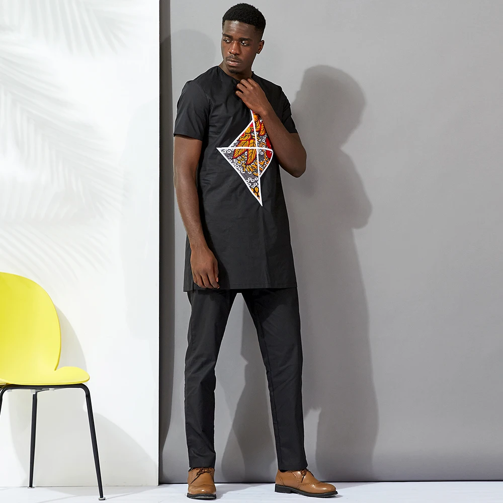 DH137 Продажа рубашки с коротким рукавом и брюки из Африканской ткани для мужчин под заказ комплект из двух предметов