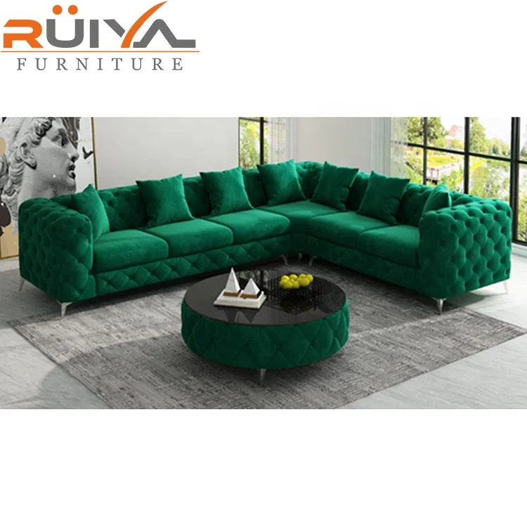 High quality Premium green holland velvet sofa, velvet corner sofa l shape