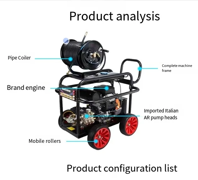 Diesel Cleaning Pipe Drain Cleaning Machine180-800 Bar Drain Cleaner Commercia Car Washer Gasoline High Pressure Cleaner