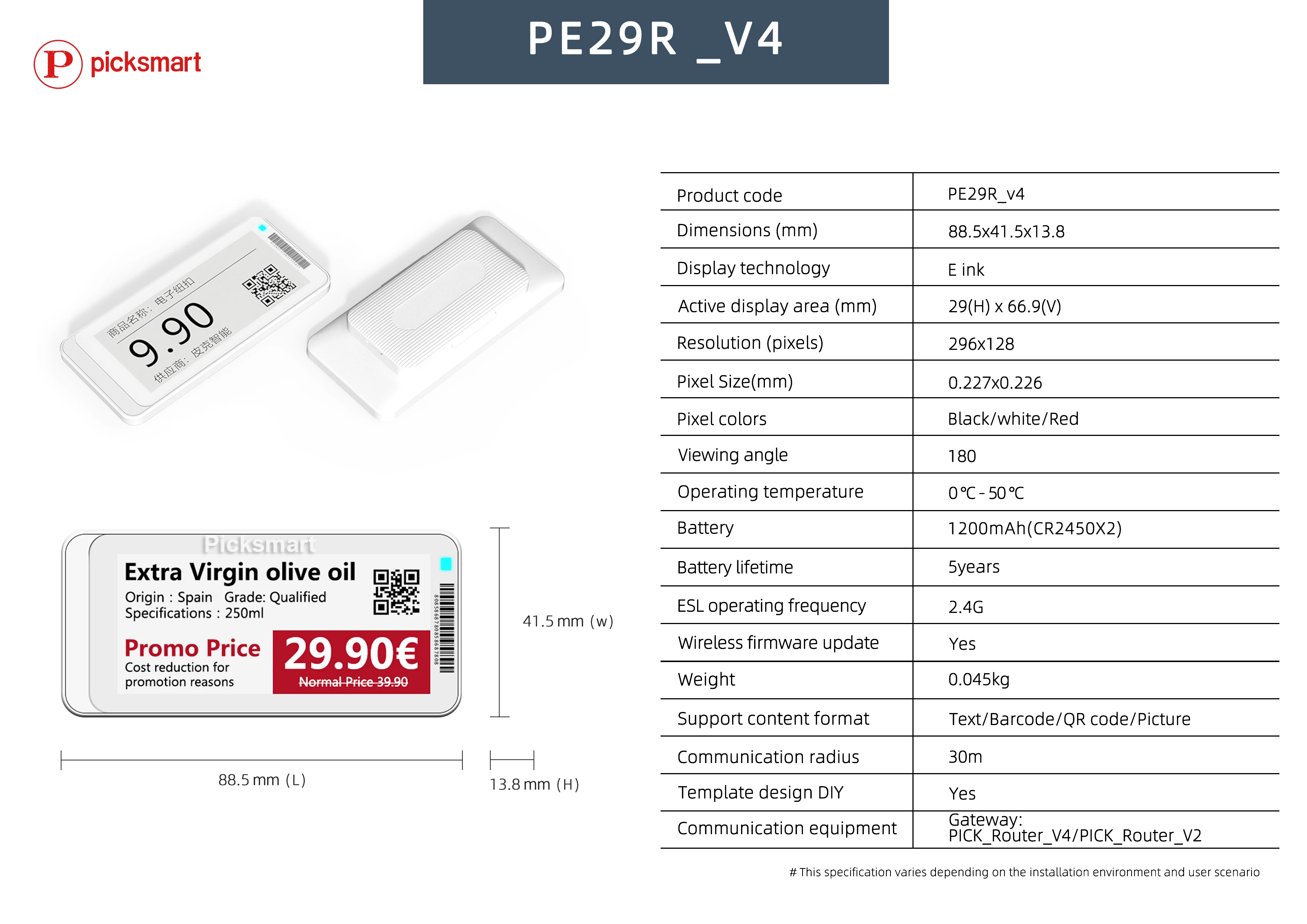 Factory Direct Sale BLE 5.0 Technology 2.9 Inch Smart Retail Tags E ink Display ESL For Supermarket Electronic Shelf Label