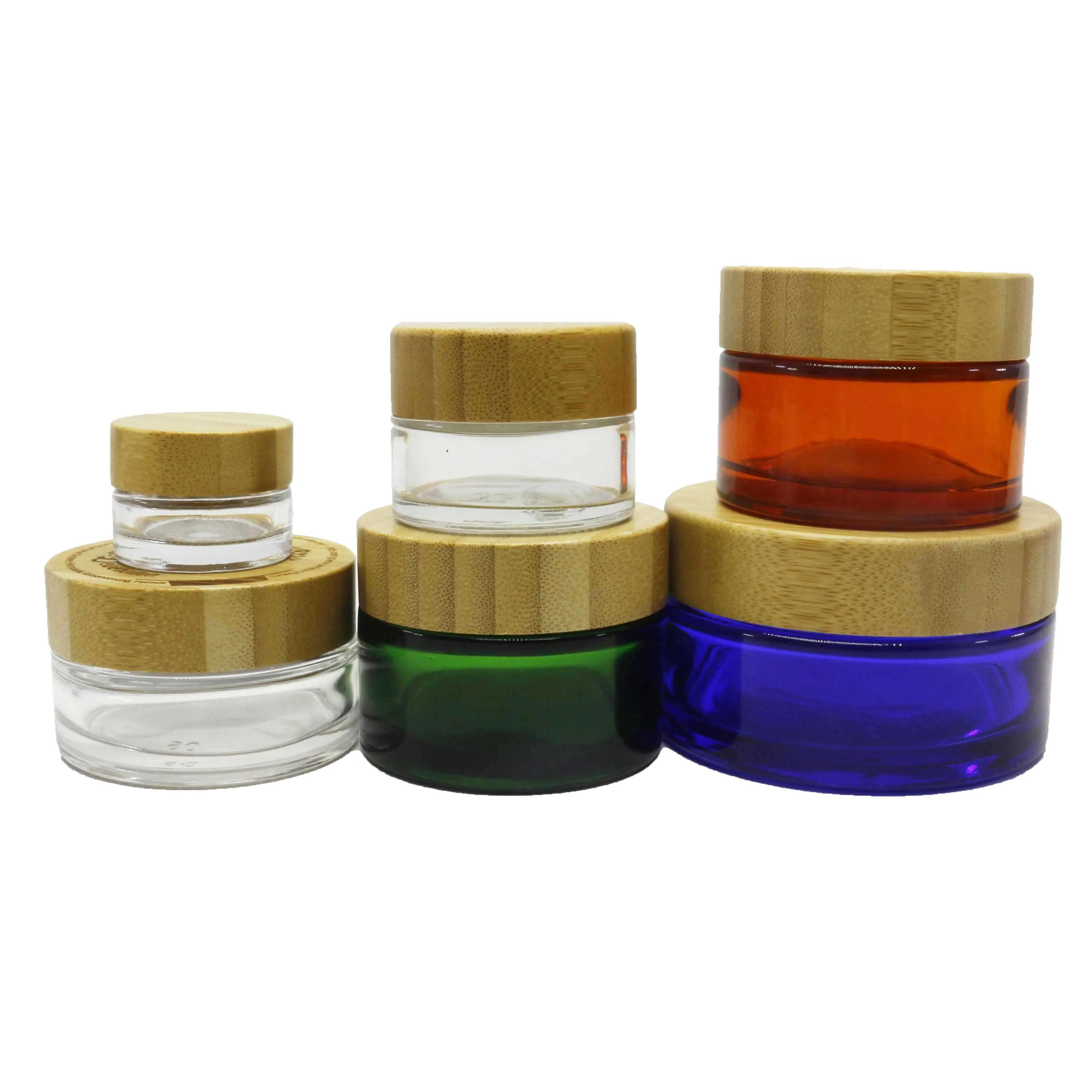 wide mouth glass jar bamboo lip balm container BJ-888C