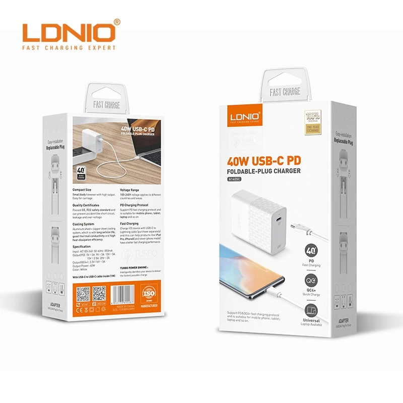 LDNIO A1405C  PD charger 40w Current Quick and Super small quick cell phone charger OEM ODM