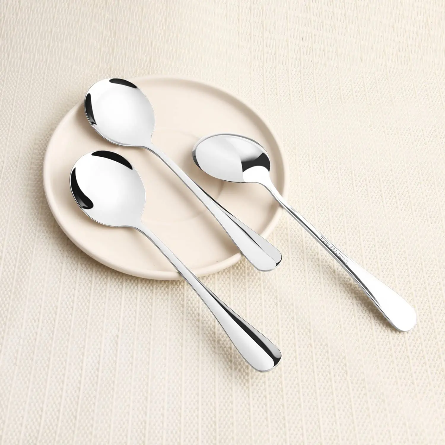 Soup Spoons, AmoVee Wholesale Stainless Steel Alpha Round Spoons