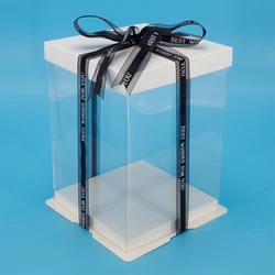 High Quality Square Clear PET Cake Flat Shipping Box for Birthday Cake Rose Bear Party Gifts Transparent Box for Cake
