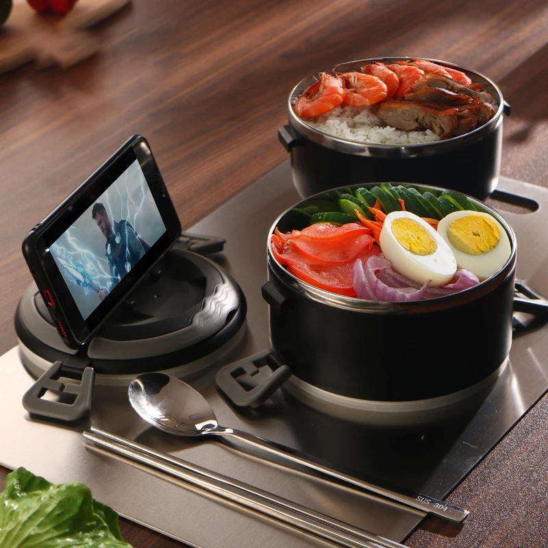 Stainless Steel Lunch Box Insulated Pot Round Multilayer Kids Food Warm Outdoor Bento Salad Box School