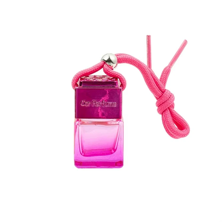 8ML car Air freshener empty bottle 8ML Rose-red hanging car fragrance perfume Square bottle with metal cap