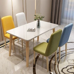 modern nordic white rectangular dining table with  4 chairs set