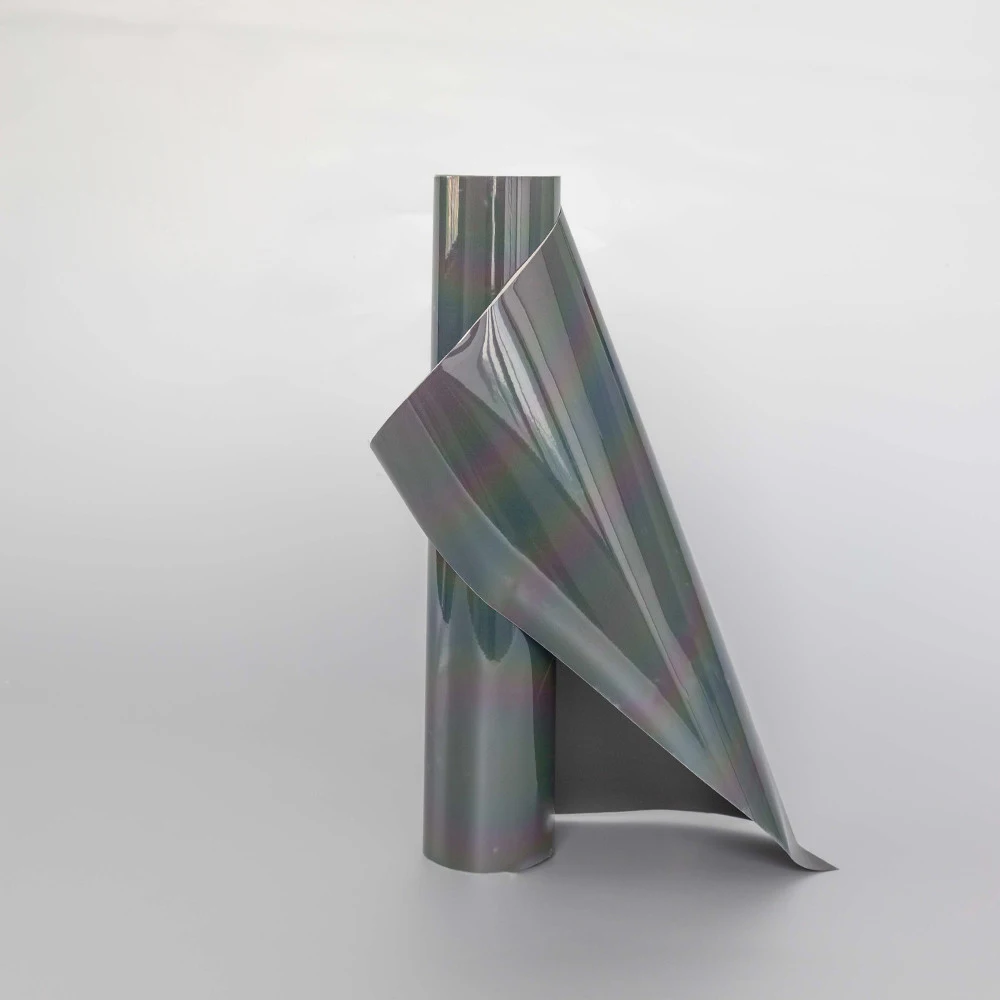 RFL016-p easyweed rainbow reflective HTV PU heat transfer vinyl roll for t shirt textile design logo