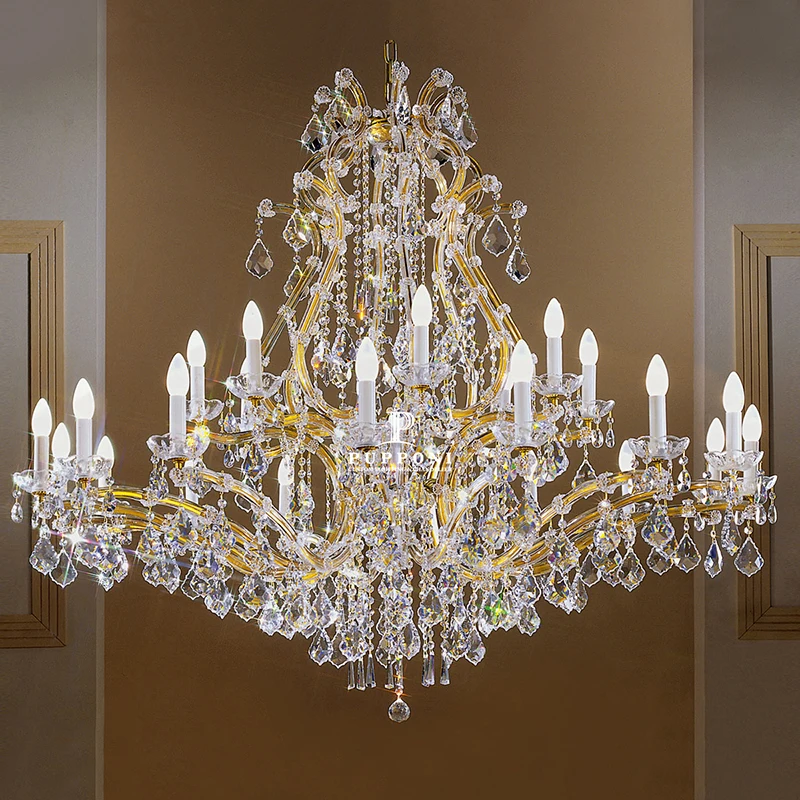 Luxury White Fabric Lampshades Pendant Lights Modern Living Room Crystal Lamp Chandelier For Hall Stair