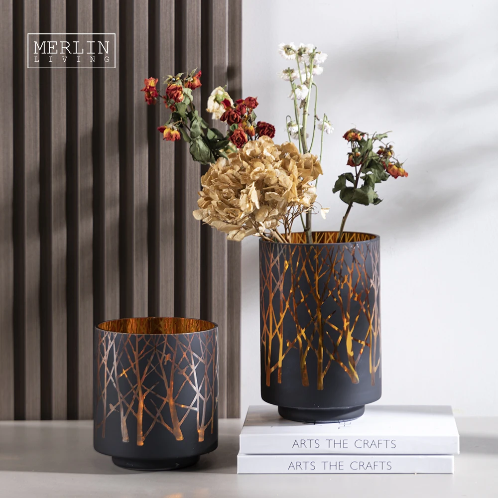 Merlin Living Woods Scene Vase Decor Modern Home Decor Luxury Glass Flower Vase For Round Glass Vase