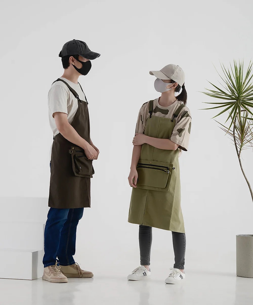 New Kitchen Household Organizer 100% Cotton Canvas Waterproof And Oil Proof Picnic Baking Apron With Pocket And Adjustable Strap