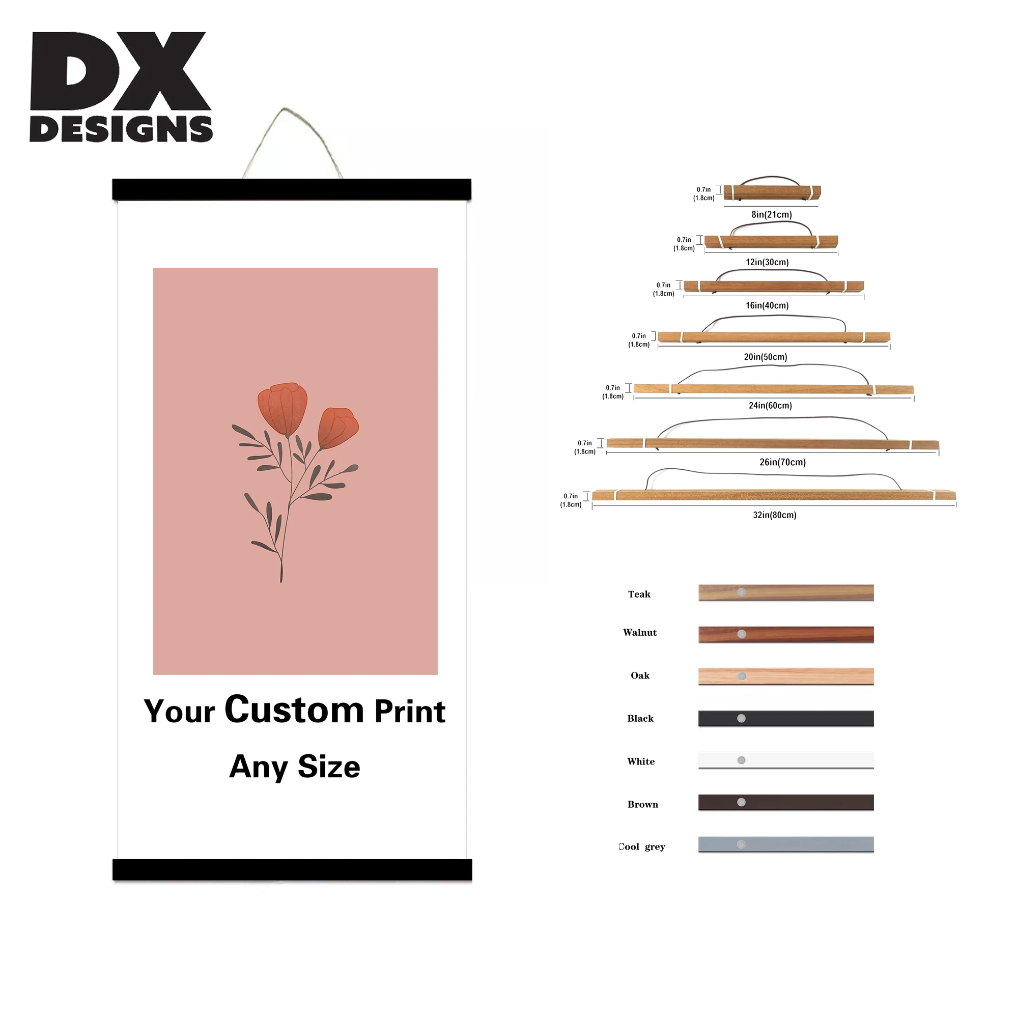 Бесплатный образец грецкого ореха Магнитная Рамка для плаката Вешалка из тикового дерева Магнитная вешалка для настенного декора