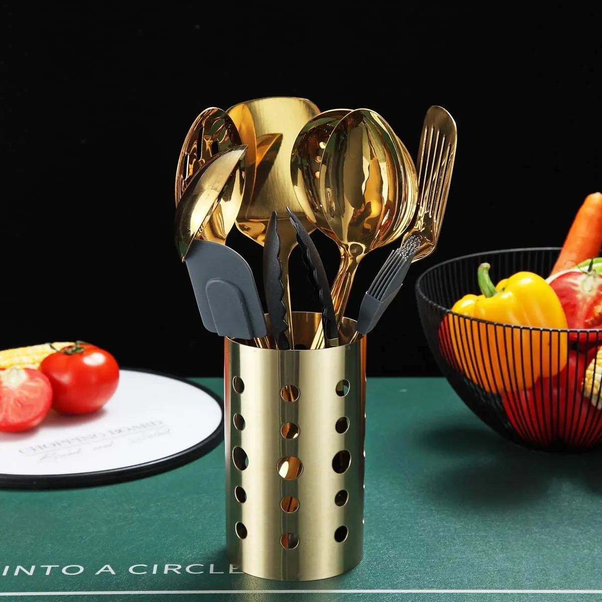 Gold Cooking Utensils Set Stainless Steel 13 Pieces Kitchen Utensils Set With Titanium Gold Plating Kitchen Tools Set