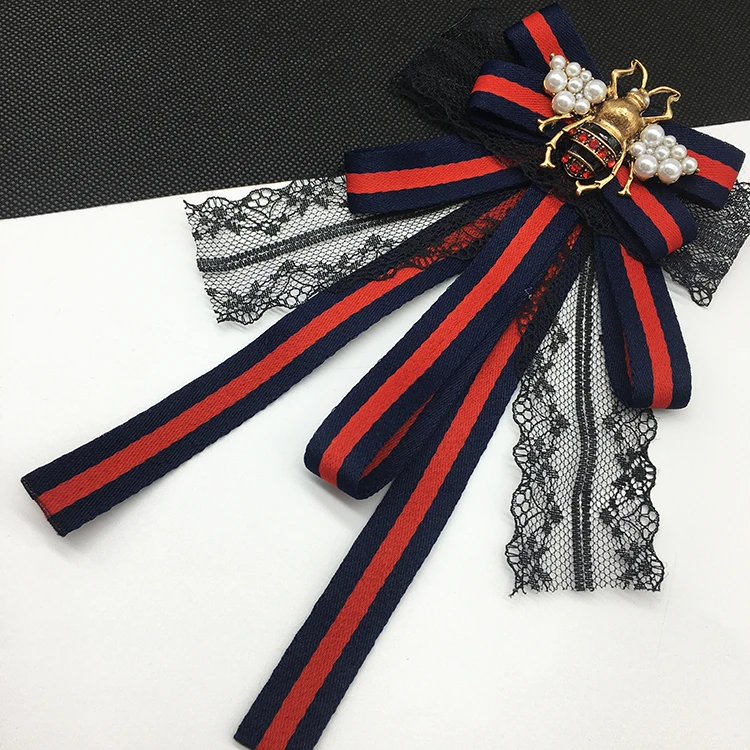 Dazgirl bee corsage Pearl Bee Ribbon Bow Tie Brooch