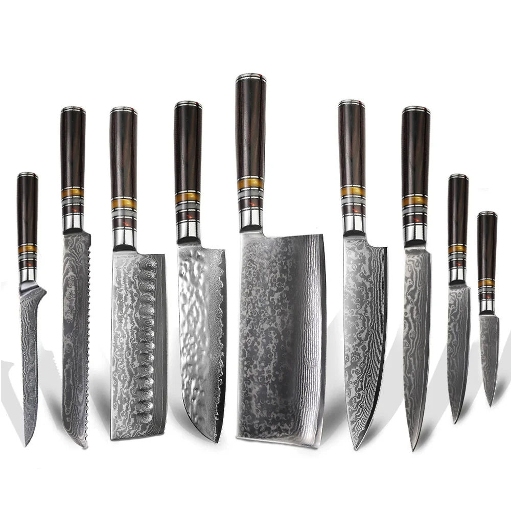 Japanese vg10 67 Layer Steel Damascus Steel Kitchen Knives Manufacturer from China Professional Chefs Knife Set In High Quality