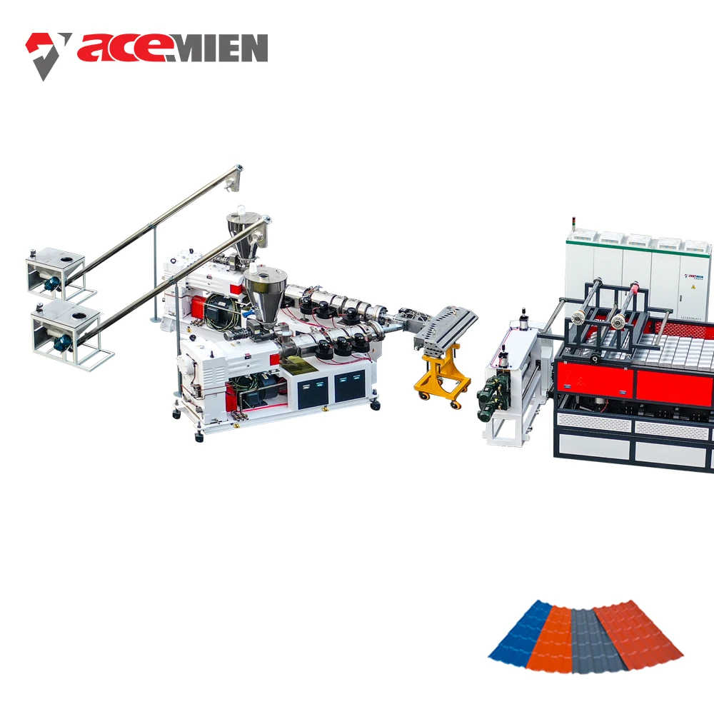 Plastic PVC ASA three layers roofing tile glazed roof tile sheet extruding making machine PVC forming roof tile production line
