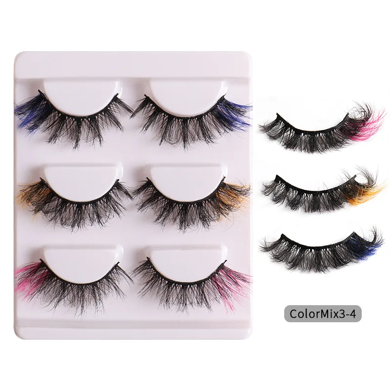 Bulk sale private Label colored lashes naturally soft and delicate 100% handmade 8D colorful fluffy faux mink eyelashes 15mm