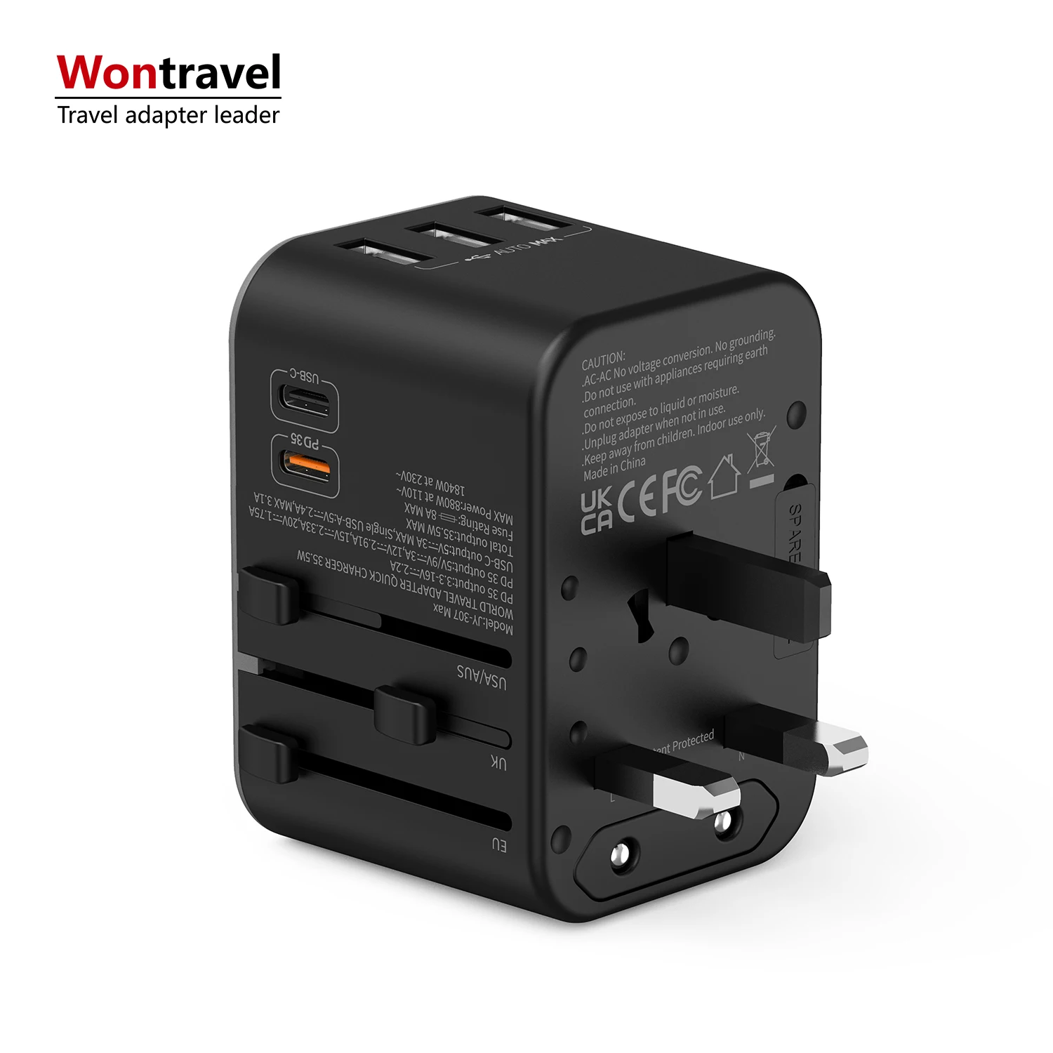 Wontravel CE FCC дорожный адаптер Daul Type C универсальный Электрический многофункциональный для путешествий Usb 35 Вт Быстрая